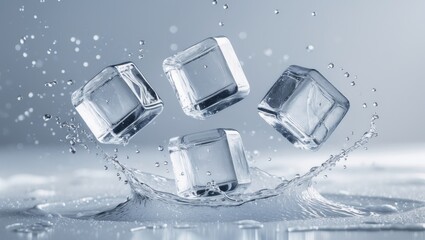 Poster - Ice cubes hitting the water