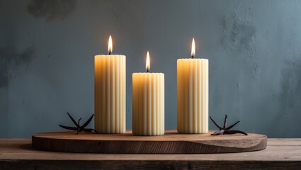 Aufkleber - Relaxing lifestyle setup with decorative candles, floral fragrance, and cozy lighting at home
