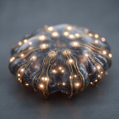 Fototapete - Cybernetic Brain Interface: A Futuristic Fusion of Biology, Gold Circuits, and Artificial Intelligence.