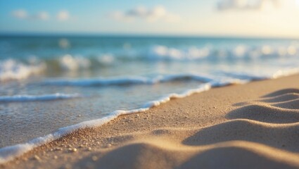 Poster - Tropical Shoreline View with Waves, Beach Texture, and Blue Water for Vacation and Nature