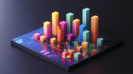 Poster - A professional D bar chart with a clean layout, showcasing different financial metrics in distinct colors, complemented by light effects to enhance its visual appeal.