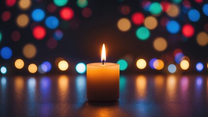 Poster - Illuminated candle surrounded by sparkling bokeh and glittering lights in a festive setting