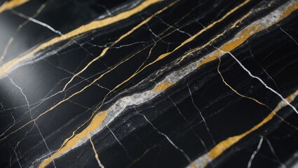 Poster - Dark brown marble background highlighted by yellow veining in a black marble texture.