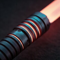 Fototapete - Sci-fi Energy Blade: Close-up of a futuristic weapon with a glowing edge against a dark, textured backdrop.