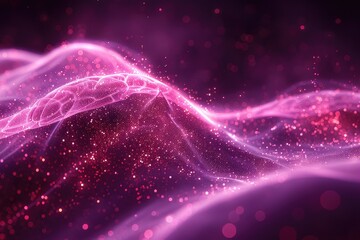 Fototapete - Abstract digital design with glowing pink particles.