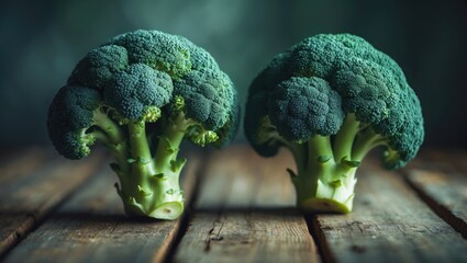 Poster - Natural summer vegetables like broccoli and cabbage on wooden surface