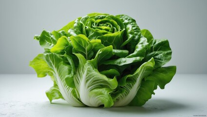 Poster - Close-up of green butter lettuce leaves on white background