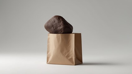 Poster - Packaging Mockup of Organic Black Bread in Brown Paper Bag on White Surface