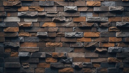Poster - Textured dark brown brick wall background with pattern elements