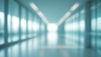 Leinwandbilder - Illuminated interior space of a minimalist hallway with large windows, glass walls, and a blurred background for a bright, open feel