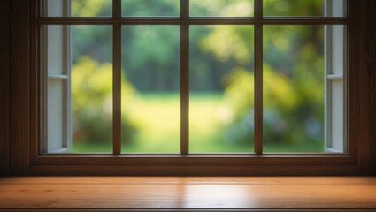 Poster - Bright kitchen with a wooden window sill and modern desk setup