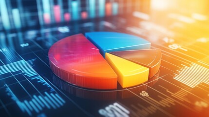 Fototapete - A stunning D pie chart with intricately designed segments, set against a gradient backdrop, emphasizing the complexity and richness of financial data.
