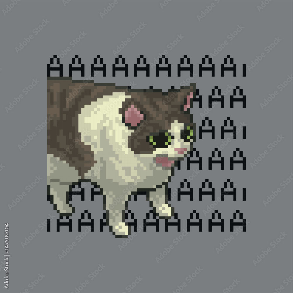 AAA... Cat, pixel art meme illustration 素材庫向量圖| Adobe Stock