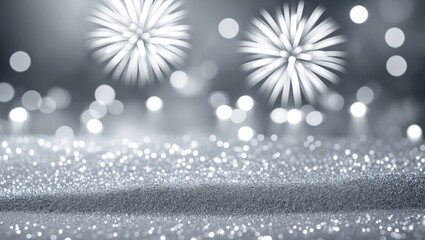 Poster - Silver and white fireworks along with bokeh in an abstract festive background
