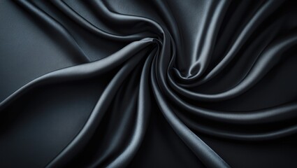 Poster - Rich black background showcasing smooth silk satin material with gentle folds and wavy patterns, ideal for text placement.
