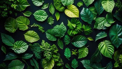 Poster - Leaves crafted into a unique layout. Flat lay. Nature setting