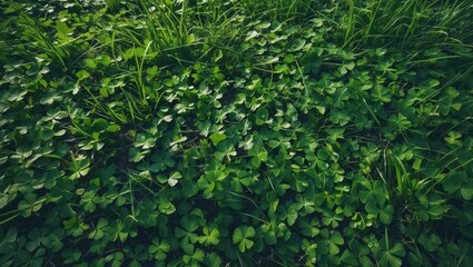 Poster - Summer-themed background featuring vibrant clover leaves and foliage