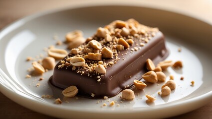 Poster - Close-up image of a chocolate chip peanut ice cream bar dessert placed on a white plate