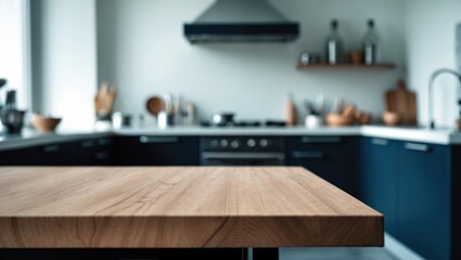 Aufkleber - dark black desk contrasted with a blue kitchen space