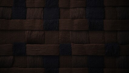 Poster - Detailed shot of dark brown woven fabric featuring a checkered pattern and textured surface