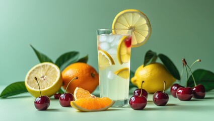 Poster - Colorful setting with invigorating oranges, lemons, and other fruits rich in vitamins.