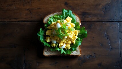 Poster - Fresh homemade egg salad with herbs on wooden surface