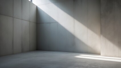 Poster - A bare interior with concrete surfaces, flooded with sunlight.