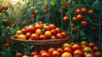 Aufkleber - Plentiful ripe tomatoes grown naturally in the garden