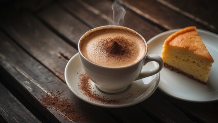 Poster - Fresh Espresso and Sweet Cake on a White Background