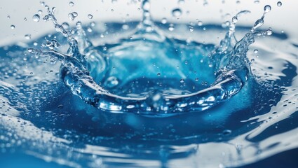 Poster - Isolated blue water droplet and splash with abstract motion