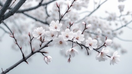Fototapete - Close-up of cherry and plum blossoms on a branch in bloom