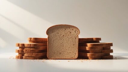 Poster - Whole Grain Healthy Sandwich Bread Soft Loaf Pieces, Isolated Square Slices on White Background, Top View, Clipping Path