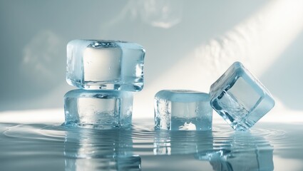 Poster - Transparent natural ice cubes set on a white background.