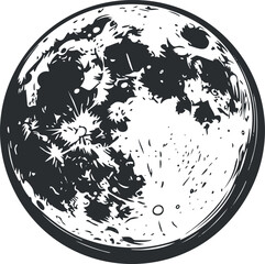 Wall Mural - black and white detailed illustration of the full moon showing craters and lunar surface texture in 