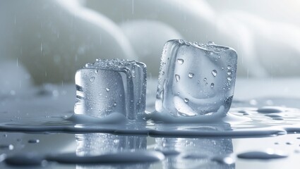 Aufkleber - Two ice cubes dissolving against a white background.