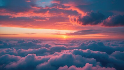 Wall Mural - expansive panoramic image of a majestic sunrise and sundown sky adorned with gentle colorful clouds