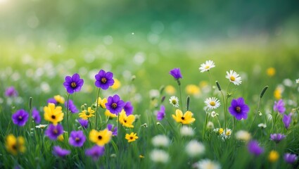 Aufkleber - Serene garden view showcasing floral beauty, bluebells, and vibrant foliage in natural daylight