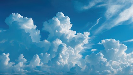 Poster - Sunny day with white clouds in a blue sky landscape