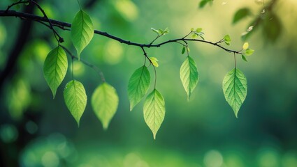 Poster - Macro shot of fresh greenery and foliage with a blurred garden backdrop for cover page concept