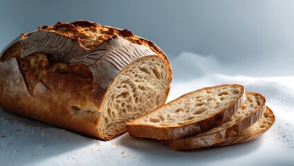 Poster - Baked bread loaf with sliced sections
