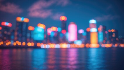 Poster - Beautiful night scene of city lights and abstract blur in Singapore's cityscape
