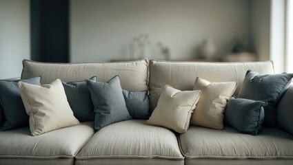 Poster - Aerial view of a cozy beige couch as part of interior design ideas