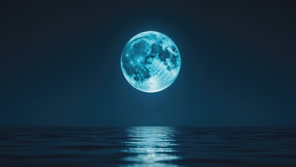 Fototapete - Lunar surface details of a full blue moon reflected in water close-up