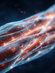 Leinwandbilder - Exploring the Structure of Muscle Fibers in a Detailed 3D Render Showcasing Blurred Edges and Luminous Strands