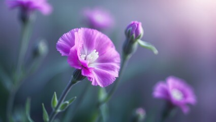 Poster - Serene and vibrant small carnation with delicate, detailed petals highlighted against a natural background.