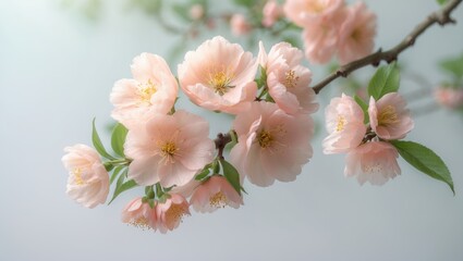 Fototapete - Branch of nectarine with pink flowers and isolated peach blossoms on a white background