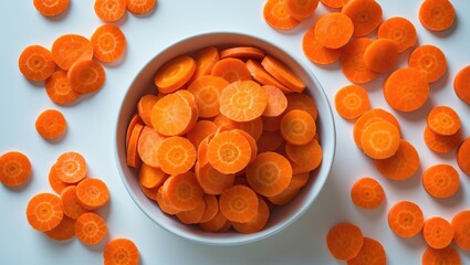 Poster - Isolated bowl containing delicious chopped carrots from above