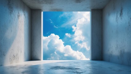 Poster - Finished bare concrete floor and wall texture scene with sky and cloud