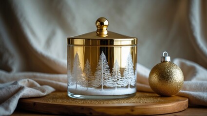 Poster - Silver lamp for Christmas and Golden decoration ball. Holiday home styling. Wallpaper