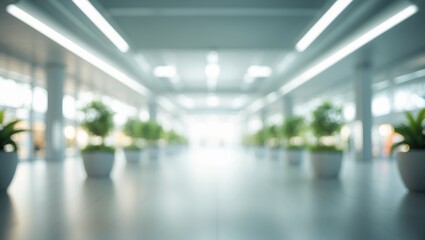 Poster - Minimalistic shopping mall space with modern design, natural illumination, and defocused background showcasing urban lifestyle